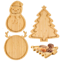 Ensemble de 3 plateaux de service de Noël en bois avec motif chapeau de Père Noël et rennes pour les collations et les fruits secs des fêtes d'enfants