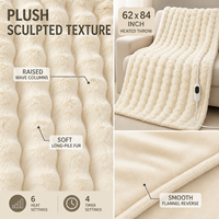 Plaid chauffant en flanelle double couche 62*84 pouces, fausse fourrure de lapin, 6 réglages de chaleur, arrêt automatique, lavable
