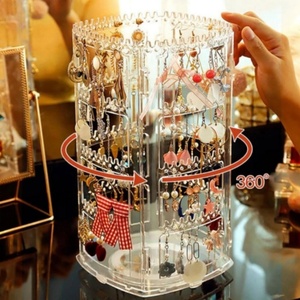 Rak <span class=keywords><strong>Display</strong></span> bening Organizer dudukan perhiasan 4 tingkat berputar 360 untuk penyimpanan dudukan anting menjuntai - Product Image 6