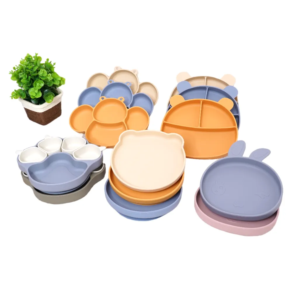 Baby Dishes Silicone Set To Customize Divided Food Feeding Bowl Silicone Baby Dishes Kid Anti-Spill Modern Silicone Baby Dish