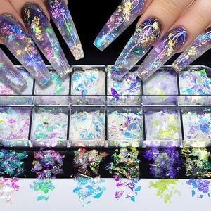 กลิตเตอร์แต่งเล็บโฮโลแกรม 12 สี กลิตเตอร์เล็บสีรุ้งแบบเกล็ดน้ำแข็ง กลิตเตอร์เล็บรูปทรงไม่สม่ำเสมอแบบเมอร์เมด กลิตเตอร์เล็บหลากสีสัน - Product Image 1