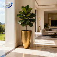 Pot Bunga Vas Dekoratif Mewah Besar Berlapis PE Modern dari Fiberglass Emas yang Tahan Lama dengan Warna yang Dapat Disesuaikan untuk Taman Luar Ruangan dan Rumah
