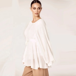 Maglia Casual <span class=keywords><strong>a</strong></span> <span class=keywords><strong>maniche</strong></span> <span class=keywords><strong>a</strong></span> <span class=keywords><strong>palloncino</strong></span> <span class=keywords><strong>bianca</strong></span> <span class=keywords><strong>a</strong></span> pieghe di tacchino elegante e taglie forti camicetta musulmana in Chiffon pieghettato - Product Image 3