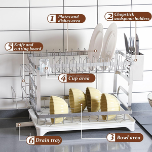 Égouttoir à vaisselle en acier inoxydable de cuisine antirouille support à bol à vaisselle à 2 niveaux avec égouttoir <span class=keywords><strong>porte</strong></span>-couverts <span class=keywords><strong>porte</strong></span>-gobelet - Product Image 4