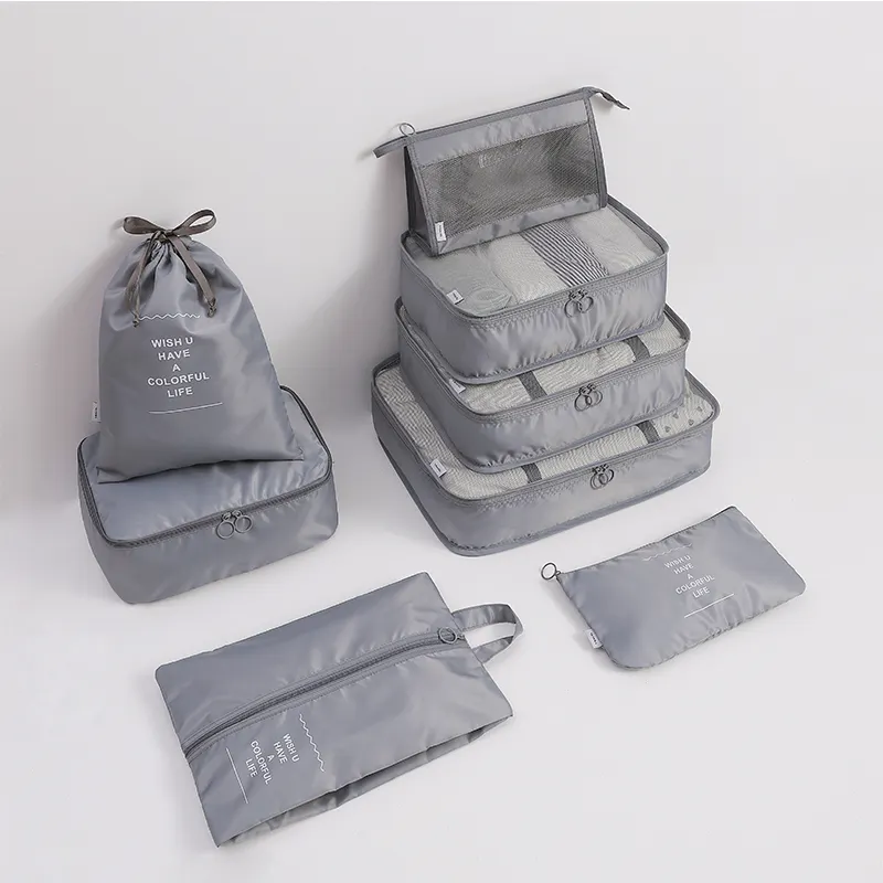 यात्रा सामान कपड़ा भंडारण संपीड़न पैकिंग क्यूब्स 8Pcs यात्रा सूटकेस निविड़ अंधकार आयोजक बैग 8 सेट
