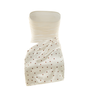 Viviblook C26DS122 Women Summer New Strapless Strapless Polka Dot <b>Print</b> <b>Mini</b> Patchwork Bodycon Party Casual <b>Mini</b> Dress - Product Image 6