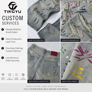 Envío Inmediato: Jeans Anchos de Hombre Estilo Urbano con Graffiti y Efecto Desgastado, Tejido Holgado de Tiro Medio, Lavado Claro, Vaqueros Rotos Pintados Y2K - Product Image 4