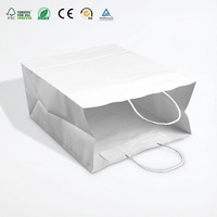 Sac à emporter personnalisé avec logo, en papier blanc biodégradable et recyclable, avec poignée en ruban, de qualité alimentaire, pour restaurant, café, shopping, emballage