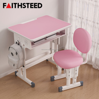 Ensemble bureau et chaise réglables en hauteur pour enfants, plateau en MDF avec siège rembourré en mousse et structure en acier durable pour usage intérieur