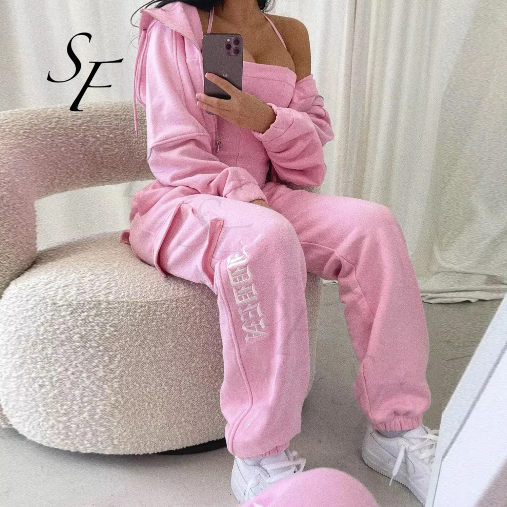Custom logo Casual street wear solid color jogger and hoodie sweatshirts women clothes 2 piece set tracksuit women sweatsuit