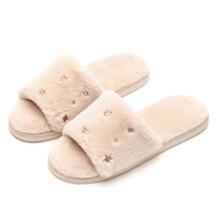 Claquettes en fourrure brodées personnalisées pour l'automne et l'hiver, pantoufles d'intérieur chaudes et antidérapantes en peluche pour femmes