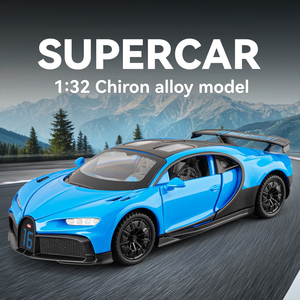 Modèle de voiture miniature 1:32 Bugatti Chiron avec son et lumière, jouet de collection en métal à rétrofriction, ornement décoratif - Product Image 2