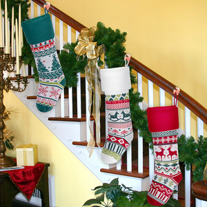 Wholesale Vintage Knit <b>Christmas</b> Stocking Set Tree Snowflake Pattern Home Fireplace Festive Gift Sock Decorations - Product Image 4