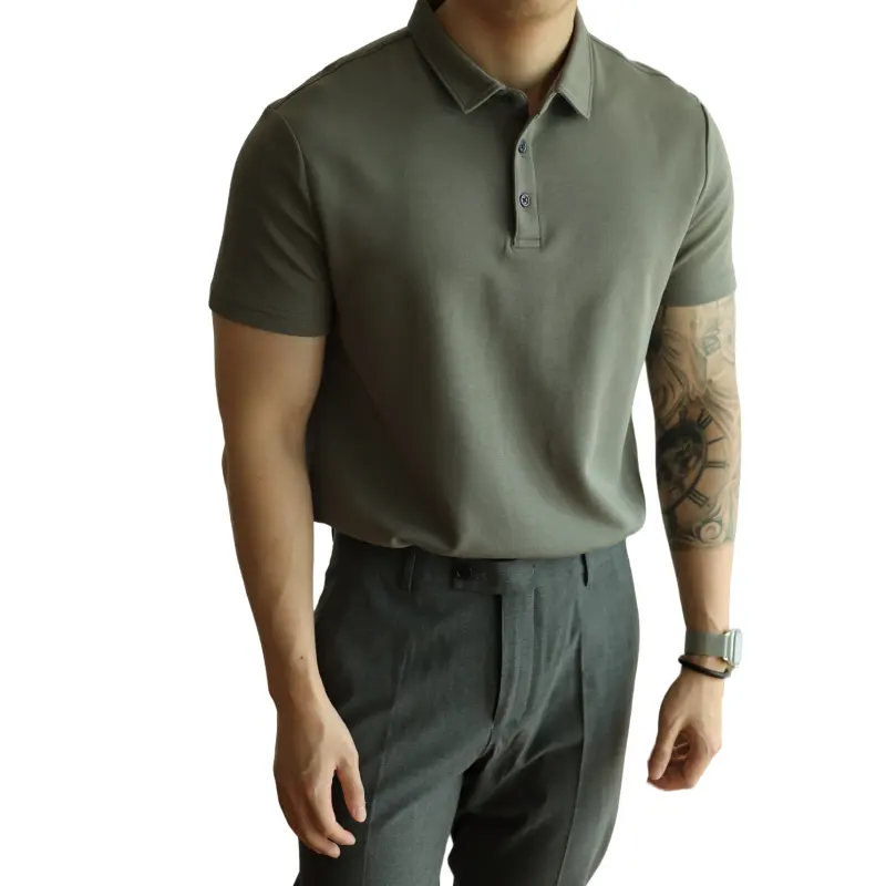 Polo T-shirt For Men SUPIMA Cotton Small MOQ Customization Logo Olive Color