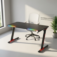 Bureau de jeu et de travail AOR GTX-C3 avec éclairage LED RGB, porte-gobelets et supports pour casque - Plateau en bois, vente en gros usine