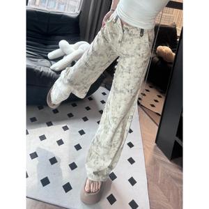 2025 primavera otoño nueva llegada Hiromi American Retro Tie-Dye estampado Denim Casual pantalones de pierna ancha mujeres XL fino de cintura alta - Product Image 3