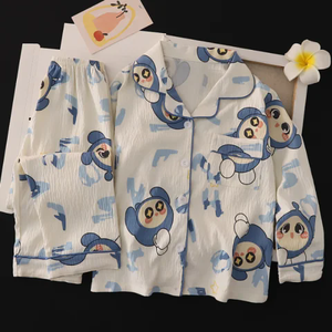 Cardigan Casual del pigiama per <span class=keywords><strong>bambini</strong></span> in tessuto di cotone stampato di alta qualità con colletto rivolto verso l'alto e Set pigiama da donna a maniche lunghe - Product Image 6