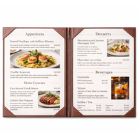 Penutup Menu Restoran Kulit PU Imitasi A4, Tempat Menu, Folder Display untuk Kafe, Bar, Hotel, Warna Dapat Disesuaikan, Coklat, Hitam, Putih