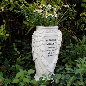 Vase d'ailes d'ange en résine en stock américain-Gravure personnalisable disponible, à placer à côté des pierres tombales pour commémorer les êtres chers - Product Image 3