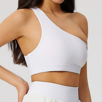 Soutien-gorge de sport respirant asymétrique à une épaule avec bretelles croisées au dos, rembourré, maintien moyen, pour fitness et yoga