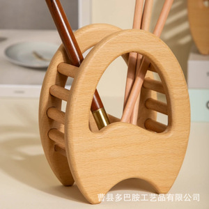 Solid Wood Egg Shaped Pen Holder Natural Color <b>Round</b> Design For Pencils And Makeup <b>Brushes</b> Storage Box - Product Image 3