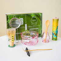 Service à thé matcha en verre NEWELL avec boîte de couleur, style minimaliste/ins, bol à matcha, fouet, support, cuillère, ensemble complet