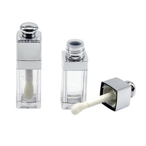<b>Lip</b> Gloss Bottle 8ml Square Silver Plastic Empty Container With Brush For Cosmetic Packaging - Product Image 2