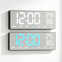 Horloge murale numérique personnalisée avec grand affichage LED de l'heure et de la température, télécommande, affichage de la semaine et de l'humidité, double alarme, pour salon, bureau, table