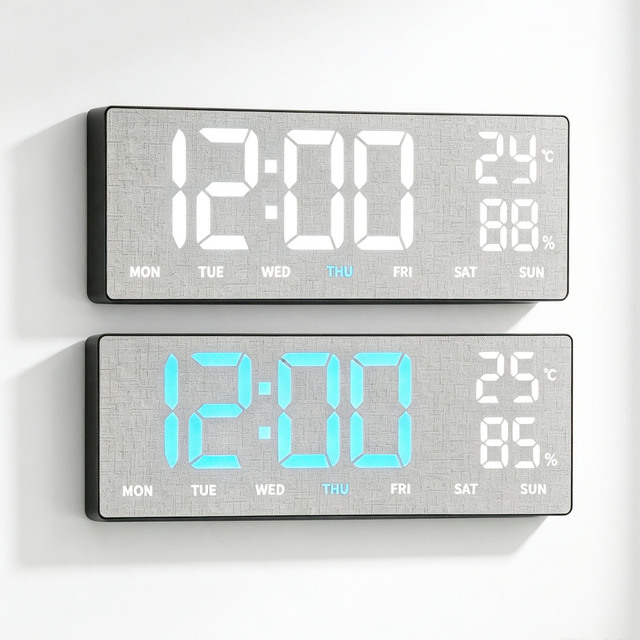 Custom Large LED Time Temperature Display Digital Wall Clock Remote Control Week Humidity Dual Alarm Living Room Desk Table Use