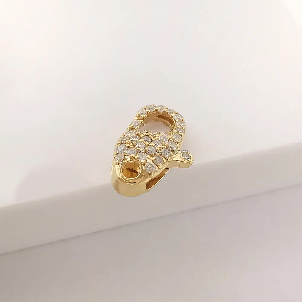 Fecho de lagosta luxuoso em ouro maciço 18K com diamantes e joias, conector para colar de pulseira