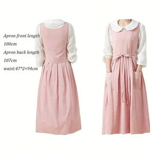 Tablier en coton transfrontalier, style européen et américain, version coréenne, grande taille, style japonais, avec bretelles et fentes gauche et droite, robe tendance - Product Image 2