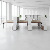 Bureau d'équipe avancé avec cadre en bois, rangement multi-niveaux, espace de travail professionnel, caractéristiques ergonomiques modernes, bureaux debout pour bureaux ouverts