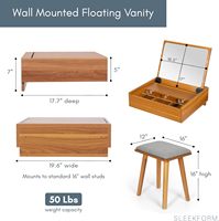Coiffeuse murale moderne avec miroir et tabouret, table de maquillage flottante pliable avec design rabattable