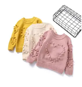 Di nuovo Modo di Inverno della ragazza Dei Bambini Maglieria Maglione Caldo Cotone Dolce Cuore O Collo Pullover a Maglia Del Bambino Del Maglione Delle Ragazze