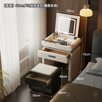 Coiffeuse moderne en chêne massif avec miroir carré éclairé par LED, rangement dissimulé et quincaillerie en acier inoxydable pour chambre à coucher
