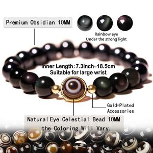 8/10mm Feng Shui Wealth Black Obsidian Elastic <b>Bracelet</b> Natural Obsidian <b>Crystal</b> Eye Beaded Jewelry for Women for Anniversaries - Product Image 5