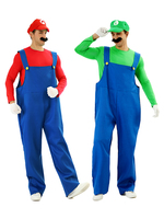 Costume de cosplay de groupe de style jeu vidéo rétro - Combinaison rouge et verte + Ensemble de robe de princesse rose Tenue de jeu de rôle de fête