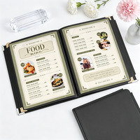 Porte-menu personnalisé A4 en cuir PU avec pochettes transparentes, couverture de menu noire pour restaurant, café, bar, hôtel
