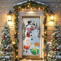 Housse de porte verticale Père Noël, Arche enneigée Hiver, Forêt de pin, Boîte cadeau, Décoration de porte d'entrée intérieure/extérieure, Personnalisable