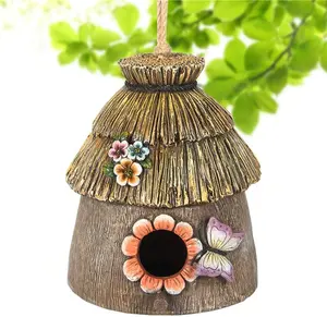 Milieuvriendelijke Grijze Vogel Nest Hars Ambachten Buiten Tuin Decoratief Vogelhuis Accent Voor Kerst En Thanksgiving - Product Image 4
