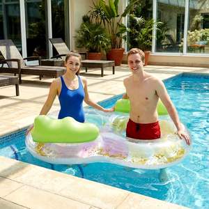 แพยางเป่าลมคู่พร้อมที่พักศีรษะสำหรับสองคน |   แพยางไวนิลแบบหนาสำหรับสระว่ายน้ำ ชายหาด และทะเลสาบ - Product Image 4