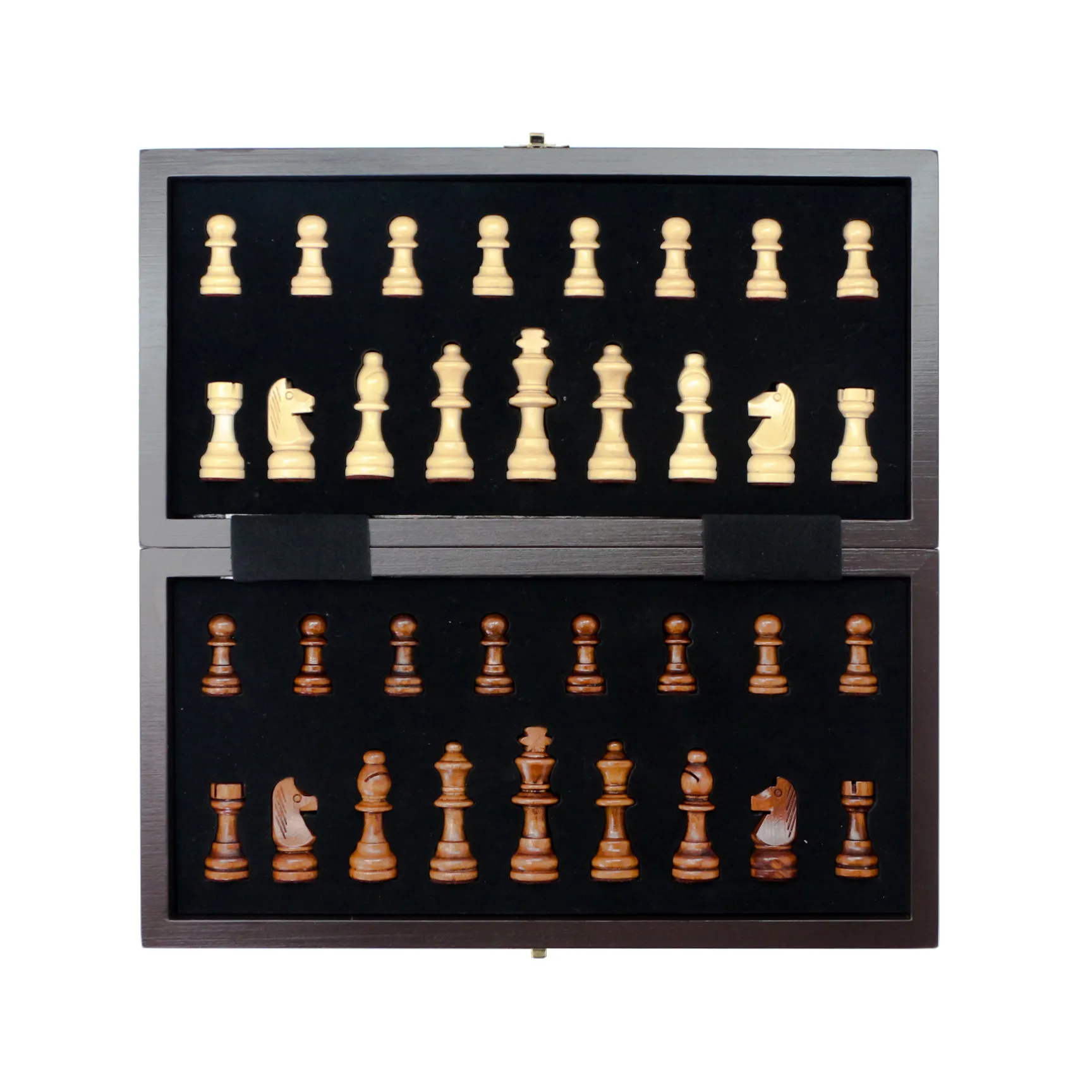 Scrollwork sur les côtés Jeu d'échecs 11.4 ''Jeu d'échecs magnétique en bois Boîte d'échecs élégante avec accents dorés