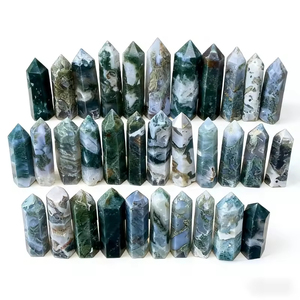 Venta al por mayor de Torre de Cristal de Ágata Musgosa Pulida Natural, Varita de Cristal Curativa, Piedra Tallada, Colección de Especímenes Minerales - Product Image 2