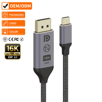 Cable de Video Bidireccional Justlink Tipo-C a DP 2.1, 16K 60Hz 8K 120Hz 4K 240Hz, Cable Trenzado de Nailon para Monitor de Laptop
