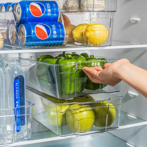 Contenedores de plástico transparente para refrigerador, organizadores apilables para bebidas, refrigerios, frutas, verduras y huevos, diseño rectangular - Product Image 3