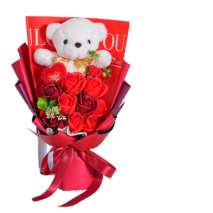Venta al por Mayor de los Mejores Regalos para el Día de San Valentín 2026, Oso de Peluche Hecho a Mano, Ramo de Rosas Artificiales Ecológicas, Caja de Regalo - Product Image 1