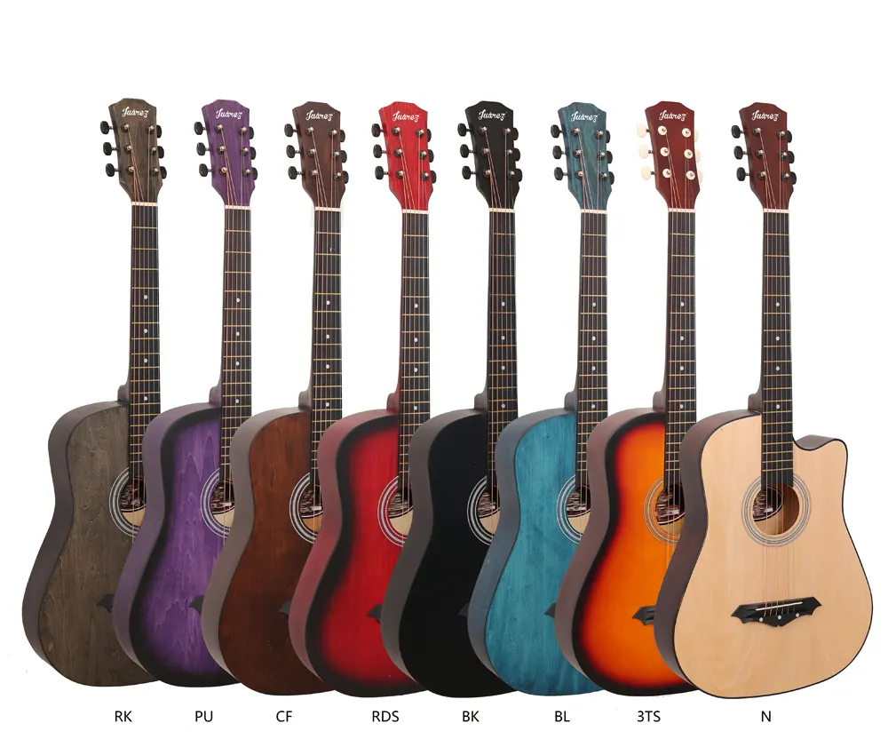 Guitarra acústica de 38 pulgadas, instrumento Musical de fábrica China, venta al por mayor, 6 cuerdas, guitarras baratas