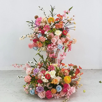 Chemin de table multicolore à fleurs sauvages, rose, orange et bleu, pour décoration de mariage et de fête