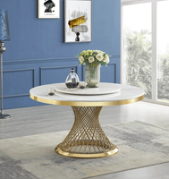 Table ronde de luxe avec plateau en marbre, base en acier inoxydable doré pour les banquets de mariage et les dîners