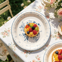Assiettes en papier décoratives vintage à motif floral, imprimé roses bleues, 7 et 9 pouces, jetables, pour décoration de fête de jardin